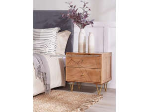 Cómoda de Madera Maciza Tallada a Mano de Diseño Moderno Más Vendida, con 2 Cajones de Almacenamiento para Sala de Estar y Almacén - Product Image 2