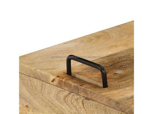 Mesa Auxiliar Moderna de Mediados de Siglo con Patas de Horquilla |   Mesa de Noche de Madera |   Mesa de Noche Industrial para Dormitorio - Product Image 4