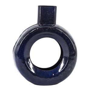 Contemporary Abstract Blue <b>Donut</b> Metal <b>Vase</b> - Creative Geometric Tabletop Ornament for Dried Flowers & Modern Interior Design - Product Image 1