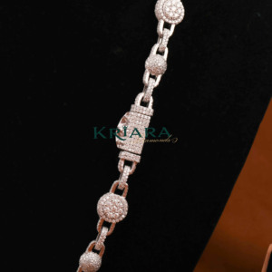 Collier chaîne Figaro en argent S925 plaqué or 14 carats et rhodium, maillons boule en diamant de laboratoire taille brillant, luxe unisexe pour mariage et usage quotidien - Product Image 3