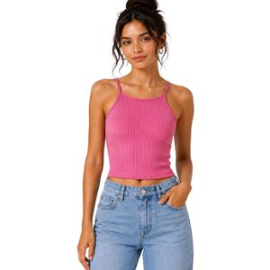 Customized Pink Women Ribbed Knit Crop Tank Top Sleeveless Spaghetti Strap Slim Fit Casual Summer <b>Camisole</b> Custom Logo OEM - Product Image 1