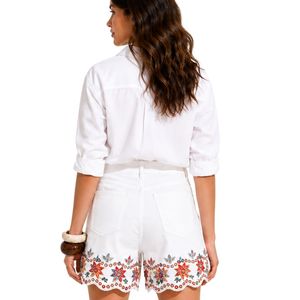 <b>White</b> Embroidered <b>Women</b> Denim <b>Shorts</b> High Waist Floral Scallop Hem Cotton Casual Summer <b>Shorts</b> Custom OEM Private Label Fashion - Product Image 2