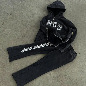 Acid Wash Tracksuit OEM Manufacturer Street Style Washed Hoodie and Pants Set Durable Fabric for Fashion Labels - Product Image 5