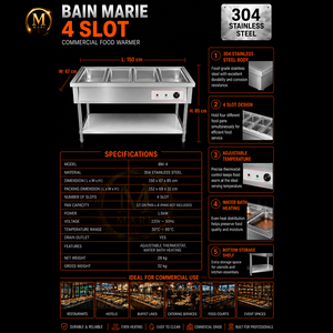 Baño María Comercial de Acero Inoxidable de Alta Resistencia con 4 Compartimentos, Calentador de Alimentos a Vapor para Cafetería, Buffet y Catering - Product Image 6