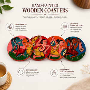 Posavasos de madera hechos a mano y pintados a mano, juego de posavasos de arte popular, tapetes redondos para mesa, para el hogar, cafetería, regalo, decoración, juego de 4. - Product Image 4