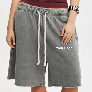 Nuevos shorts casuales de verano al por mayor personalizados para mujer, con logo impreso DTG, 100% algodón lavado, estilo hip hop. - Product Image 1