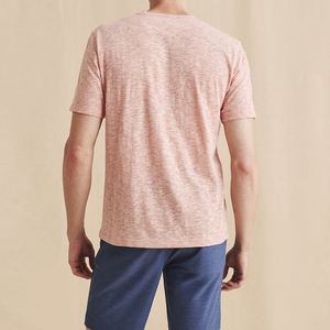 <b>mens</b> pink heather melange short sleeve <b>henley</b> tshirt button placket neck tee <b>top</b> - Product Image 2