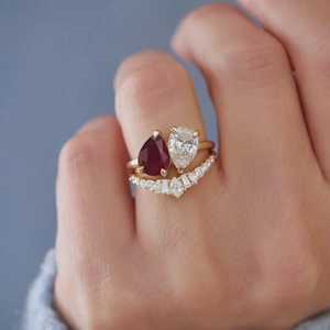 14K 18K Gold Mixed Cut Lab Grown Diamond Contour Wedding Bands Cluster Set Modern Minimalist Enhancer <b>Stacking</b> <b>Rings</b> For Women's - Product Image 4