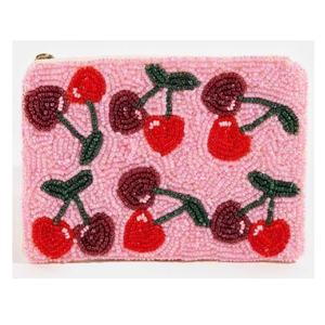 Monedero de dos tonos con cuentas de cereza y cierre de cremallera, mini bolsa para monedas, tarjetero y accesorio de maquillaje para niñas - Product Image 1