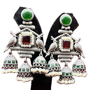 Oxidised Silver Banjara Jhumka Earrings Stylish <b>Long</b> Design for Traditional & Festive Looks Fashion Jewelry Wholesale Supplier - Product Image 2