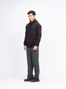 Sweat-shirt à capuche en molleton noir pour homme, coupe classique, couleur unie, vêtement décontracté, saison automne, 100% coton, respirant, design tricoté - Product Image 2