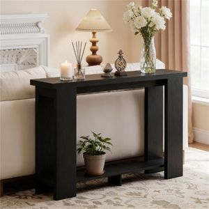 Distressed <b>Black</b> Console <b>Table</b> As Entrance <b>Sofa</b> Hallway <b>Table</b> with Storage or As a Desk - Product Image 1