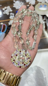 Ensemble collier et boucles d'oreilles en argent multi-pierres naturelles, argent sterling 92,5, améthyste verte, grenat, péridot, topaze bleue, améthyste violette - Product Image 5
