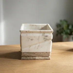 <b>Square</b> Marble Planter Tabletop Indoor Home Decor Minimalist Living Room Durable All Seasons - Product Image 3