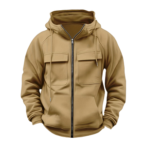 Veste d'hiver décontractée pour homme, à capuche zippée, respirante, coupe classique, 100 % coton molletonné, couleur unie, avec poches, prix bas, très vendue - Product Image 1