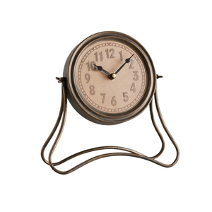 Horloge de table carrée vintage en bois, cadre en métal avec chiffres romains, horloge de bureau silencieuse à quartz, horloge de table rustique antique en bois - Product Image 5