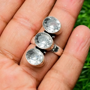 925 Sterling Silver White Topaz <b>Ring</b> Handmade <b>Fine</b> Jewelry for Women - Product Image 3