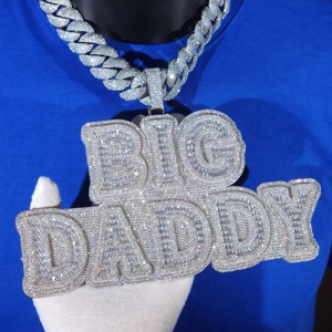 Collar con Colgante Big Daddy, Zirconia Cúbica con Engaste Pavé, Cadena de Cuerda Plateada, Joyería de Moda Hiphop para Hombre - Product Image 4