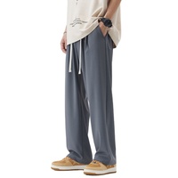 Pantalon décontracté pour homme, coupe droite ample, léger, en soie glacée, jambe large, fluide, coupe-vent, avec logo personnalisé brodé ou imprimé OEM