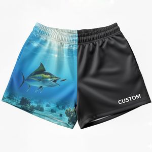 Shorts de bain pour hommes à taille élastique avec cordon de serrage, séchage rapide, effet ombré, en polyester écologique, service OEM, vente chaude - Product Image 1