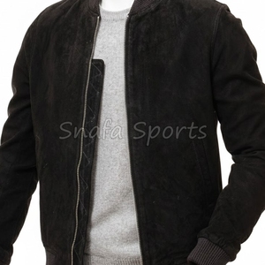 Sheepskin <b>Shearling</b> Leather <b>Jacket</b> Casual <b>Jacket</b> with Zippered Closure Genuine Leather <b>Bomber</b> <b>Jacket</b> for Men's - Product Image 3