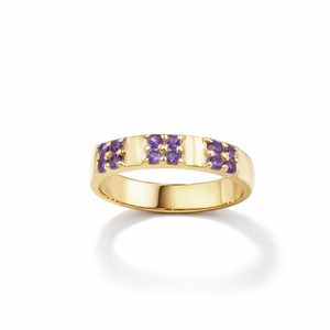 Gold & Rhodium Plated Classic Amethyst Round <b>Stone</b> Cluster Band Ring 12 <b>Stone</b> Prong Set Wedding Gemstone Jewelry - Product Image 3