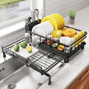 Escurridor de Platos Extensible de Acero Inoxidable Grande con Colador en Forma de U para Fregadero y Encimera de Cocina - Product Image 1