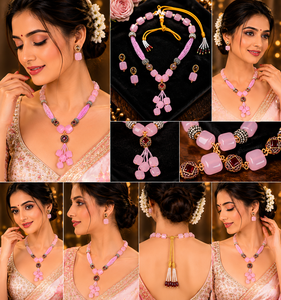 Conjunto de Joyería Étnica Estilo Bohemia con Borlas de Resina Rosa, Collar, Aretes y Anillo, Chapado en Oro, para Mujer, Ideal para Bodas - Product Image 4