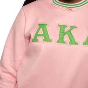 <b>Pink</b> AKA Embroidered Crew Neck <b>Sweatshirt</b> With Green Letter Detail Casual Pullover Knit Top Stylish Women Fashion Wear - Product Image 4