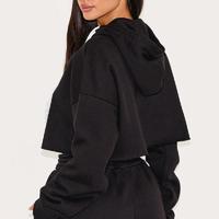 Ensemble de survêtement en polaire 2 pièces pour femme, sweat à capuche court et pantalon de jogging large, vêtements de sport décontractés toutes saisons, coupe ample, noir