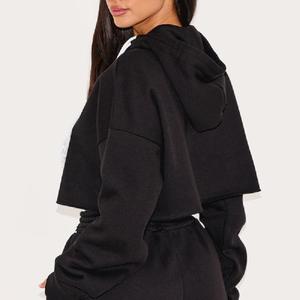 Women's 2-Piece Fleece Tracksuit <b>Set</b> Cropped Hoodie Wide-Leg Joggers Casual Sportswear All Seasons Loose Fit Black - Product Image 3