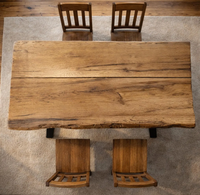Table à manger en bois d'acacia massif de qualité supérieure avec pieds en métal robustes, meubles en bois à bord naturel pour maison moderne, restaurant, ferme