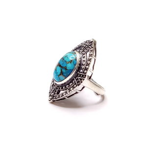 Bague Statement en Cuivre Bleu Turquoise 6,9g, Style Vintage, en Argent Sterling 925 Oxydé, pour Toute Occasion - Product Image 2