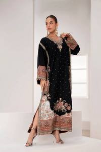 Robe Anarkali en soie noire brodée d'étoiles, longueur ras du sol, tenue traditionnelle indienne et pakistanaise pour mariage, coupe régulière pour femme adulte - Product Image 3