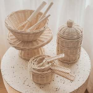 Imaginative play toys high quality weaving rattan kitchen toy miniature <b>bakeware</b> cooking set - Product Image 3