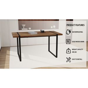 Moderno industriale 59 \ "tavolo da pranzo rettangolare 1.5 \" spesso MDF in legno naturale gambe in metallo nero per 4-6 persone cucina a casa - Product Image 5