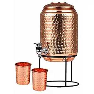 Pure Copper Water Dispenser Tank Hammered Finish Storage Pot Matka <b>Jar</b> Container Metallic Knob Spigot <b>Tap</b> - Product Image 5