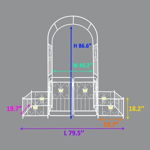 Arco da Giardino in Metallo Bianco Crema 79,5 L x 86,6 H con Cancello, Supporto per Piante Rampicanti da Esterno, Traliccio per Rose e Recinzione - Product Image 5