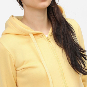 Sweat-shirt à capuche jaune pour femme, fermeture éclair, longueur courte, décontracté, tricoté en coton et fibre de bambou, pour le printemps - Product Image 3