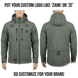 Chaqueta Soft Shell ZAINI de 220g, Poliéster, con Capucha, Diseño de Paneles Verde Oliva, Transpirable, Ecológica, Resistente al Viento, ODM - Product Image 1