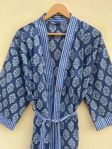 Bata Kimono de Algodón 100% Tejido con Estampado de Dibujos Animados para Mujer, Camisón de Verano Hecho a Mano, Cuello en V, Cintura Elástica, Largo Completo, ODM - Product Image 2