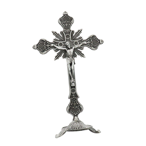 Crucifix antique en étain de 10 pouces, en aluminium poli, technique de moulage, pour décoration intérieure et usage en chapelle - Product Image 2