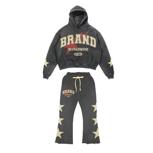 Custom <b>Lightweight</b> <b>Hoodie</b> Sweatsuit Set Men Oversized Pullover <b>Hoodie</b> & Sweatpants Vintage Washed Street Wear OEM ODM Design - Product Image 1