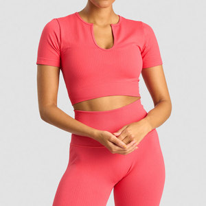 T-shirt de sport à manches courtes, col en V, côtelé, haute élasticité, design personnalisé, vente chaude OEM ODM - Product Image 6