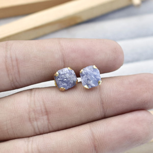 Natural Raw Tanzanite <b>Stud</b> Earring Gold Electroplated Prong <b>Stud</b> Handmade Gemstone Jewelry Gift for Women - Product Image 2
