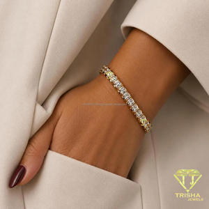 Classic Single <b>Row</b> Tennis Bracelet With Brilliant Clear Stone Look Premium Fashion Jewelry For Wholesale - Product Image 4