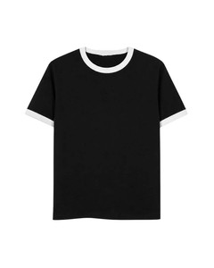 เสื้อยืดแขนสั้นสีดำล้วนสำหรับผู้ชาย คอกลม ทรงปกติ สวมใส่สบาย แต่งขอบตัดกัน ระบายอากาศได้ดี แห้งเร็ว ผลิตจากโพลีเอสเตอร์/คอตตอน - Product Image 2