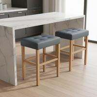 Tabouret de bar moderne rond en cuir PU sans dossier avec structure en bois de caoutchouc, durable et facile à nettoyer, décoratif pour table basse