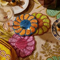 Sous-verre en raphia tressé à la main, motif marguerite coloré, support de tasse durable, décoration rustique bohème pour la maison
