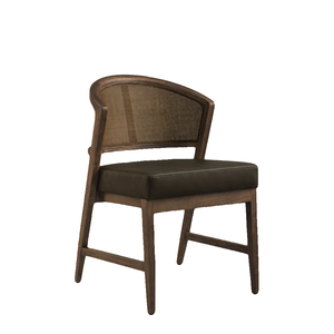 Silla de Comedor Reclinable Moderna Europea con Tapizado de Terciopelo, Respaldo de Mimbre Tejido y Estructura de Madera Oscura - Product Image 1